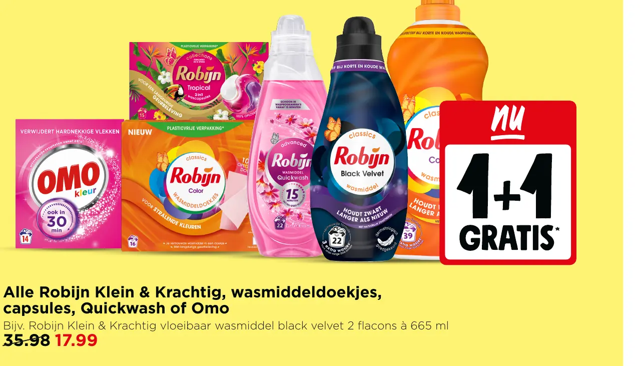 Alle Robijn Klein & Krachtig, wasmiddeldoekjes, capsules, Quickwash of Omo