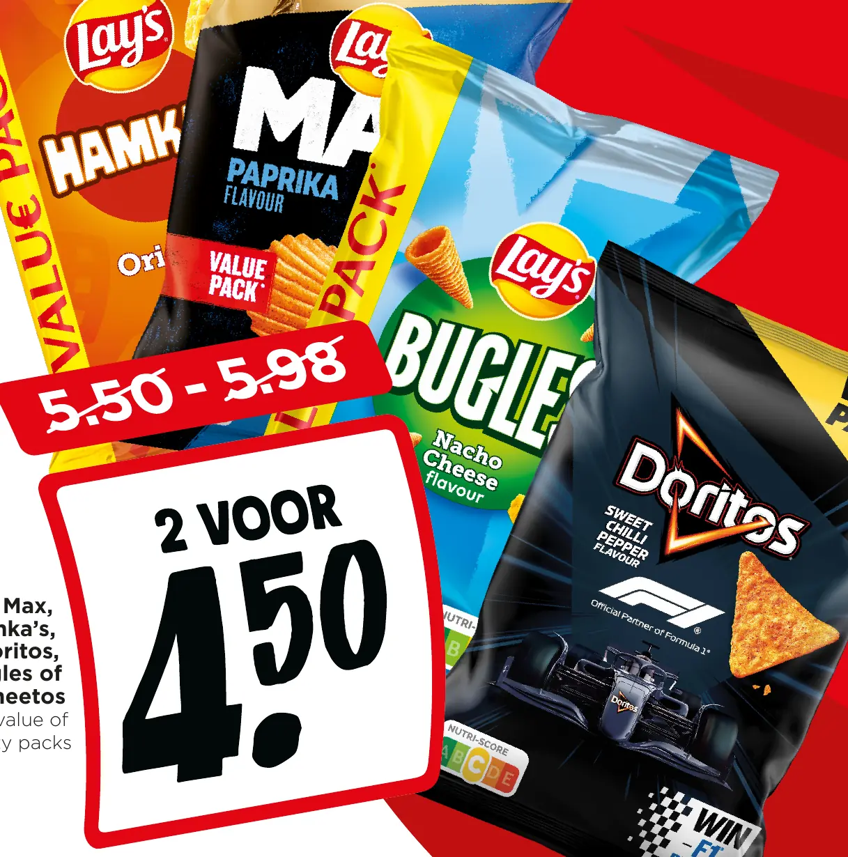 Lay's Max, Hamka's, Doritos, Bugles, Cheetos