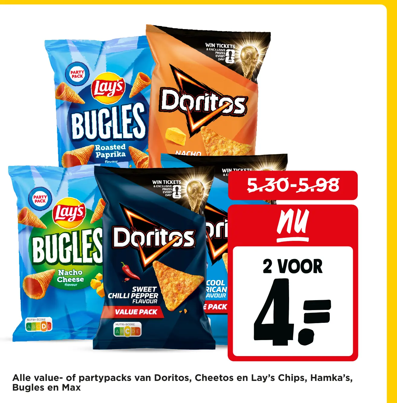 aanbieding Lay's Chips, Lay's Max, Lay's Bugles, Doritos, Cheetos of Hamka's Party Packs