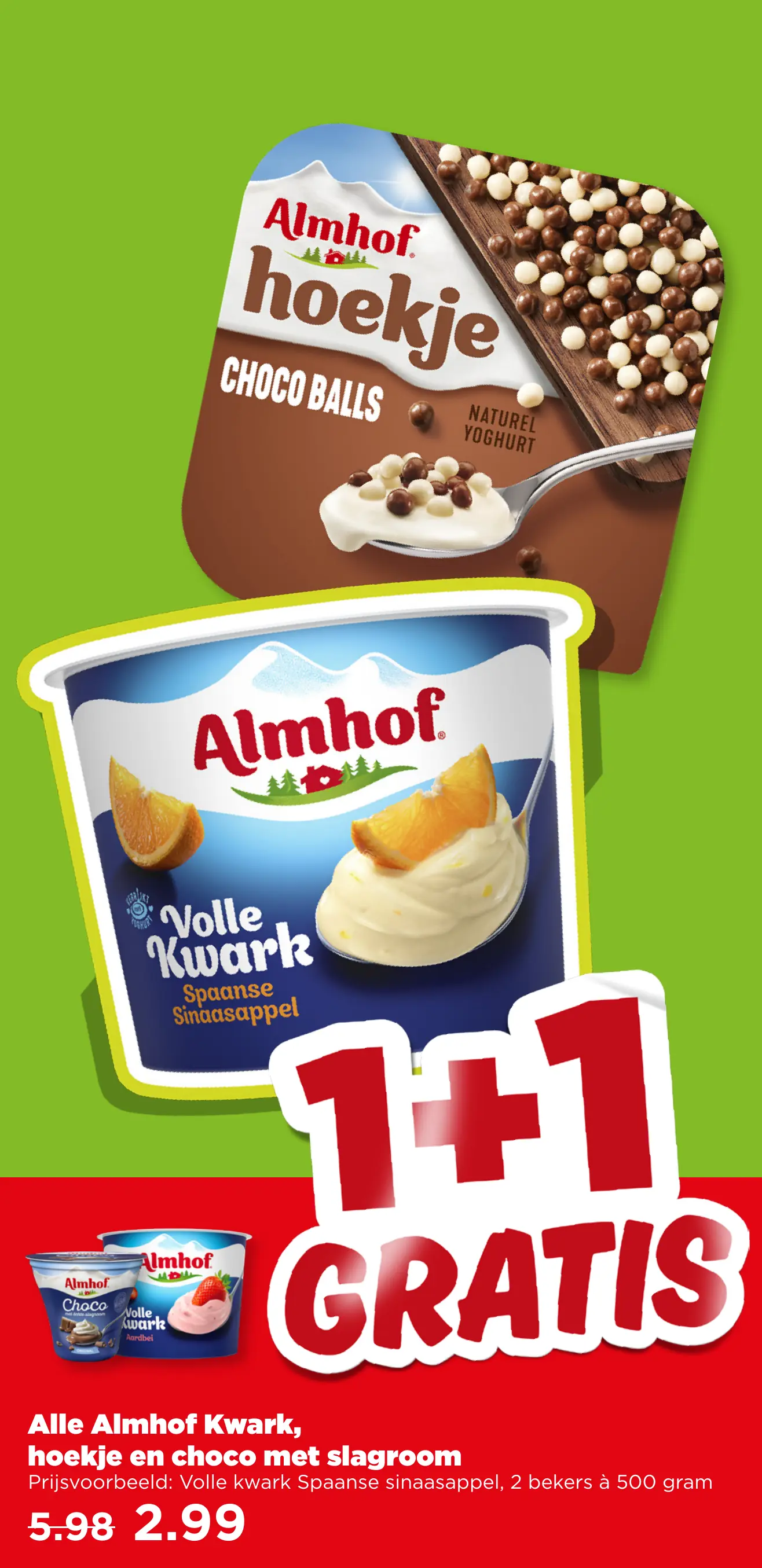Alle Almhof Kwark  hoekje en choco met slagroom — 1+1 gratis