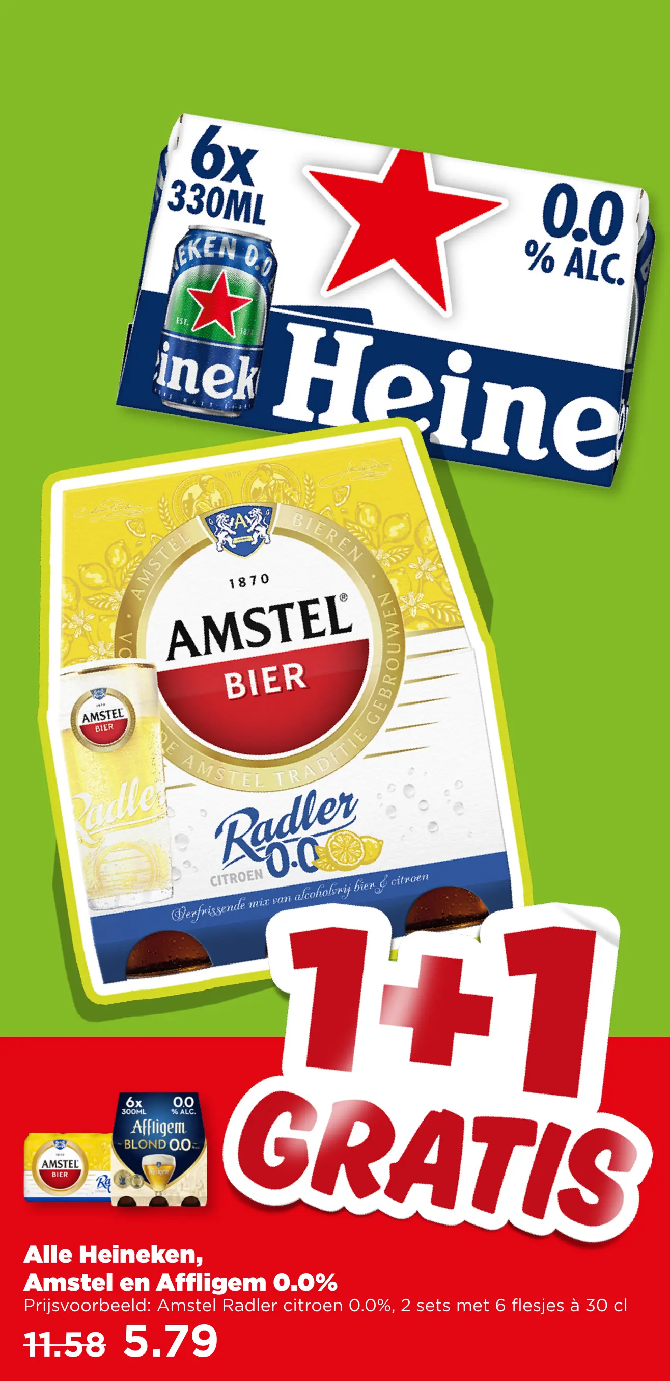 Alle Heineken Amstel en Affligem 0.0% — 1+1 gratis