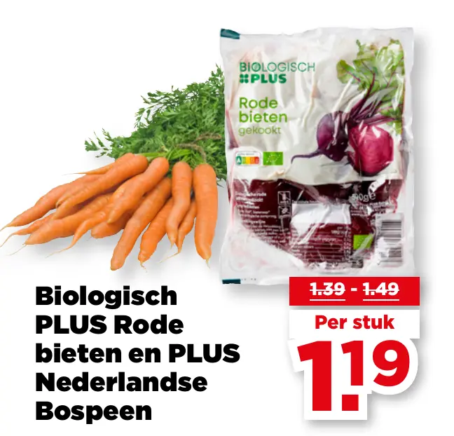 Biologisch PLUS Rode bieten en PLUS Nederlandse Bospeen