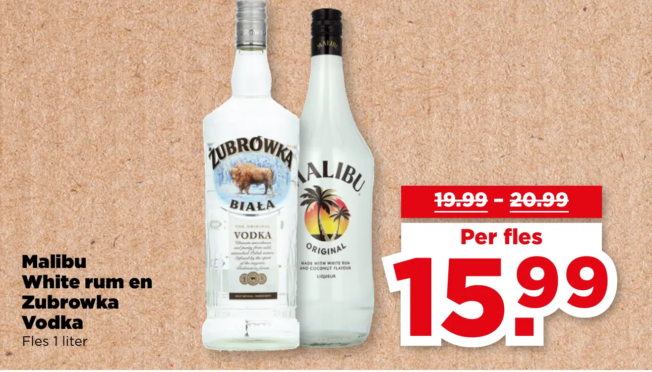 Malibu White rum en Zubrowka Vodka