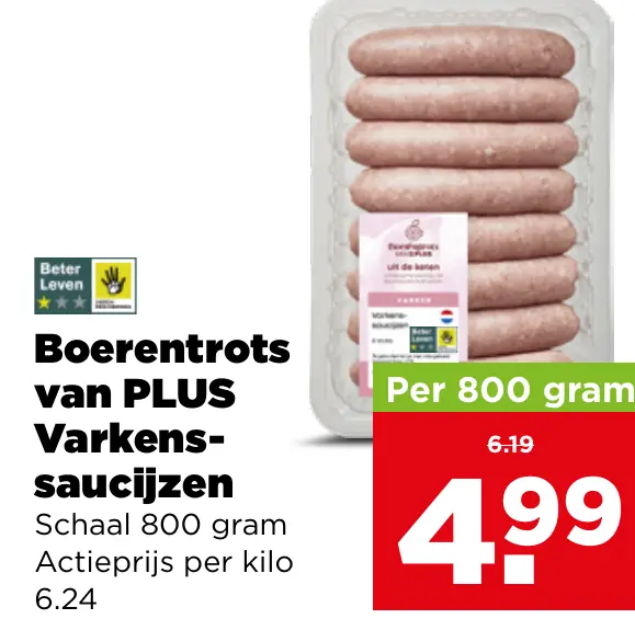 Boerentrots van PLUS Varkenssaucijzen