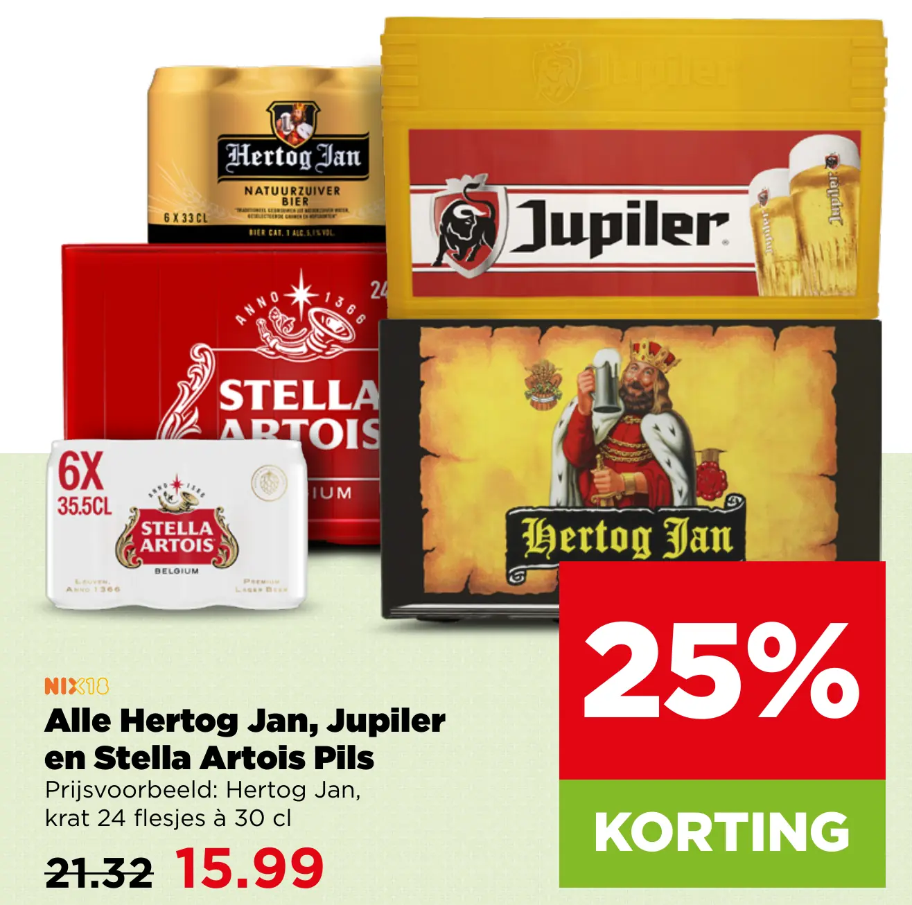 Alle Hertog Jan Jupiler en Stella Artois Pils