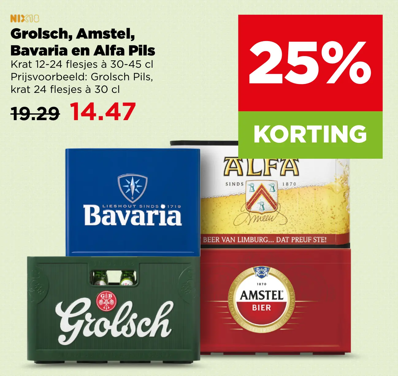 Grolsch, Amstel, Bavaria en Alfa Pils