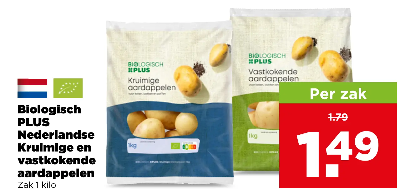 Biologisch PLUS Nederlandse Kruimige en vastkokende aardappelen