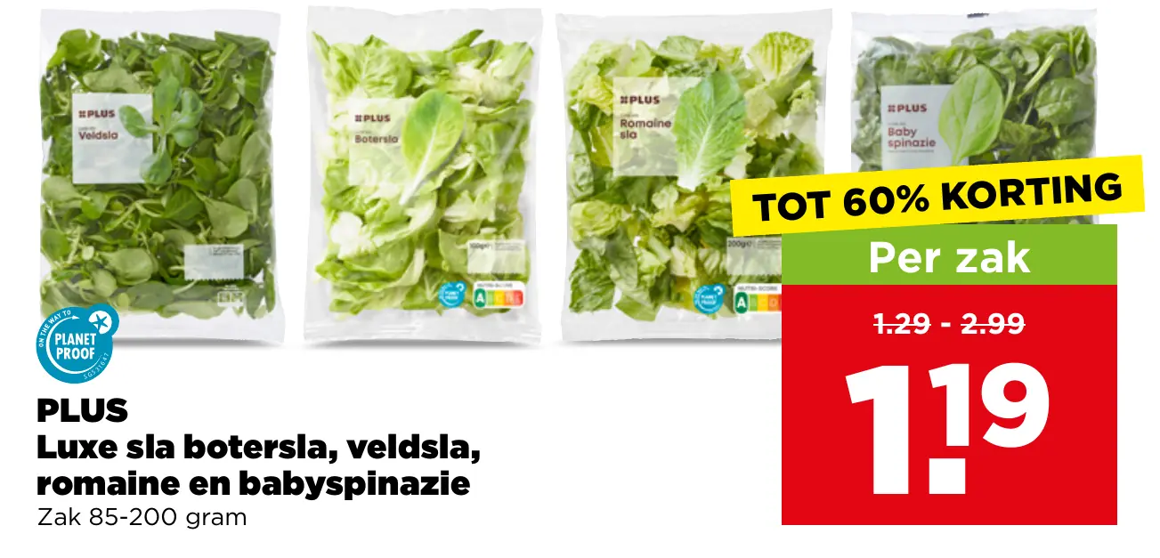 PLUS Luxe sla botersla, veldsla, romaine en babyspinazie