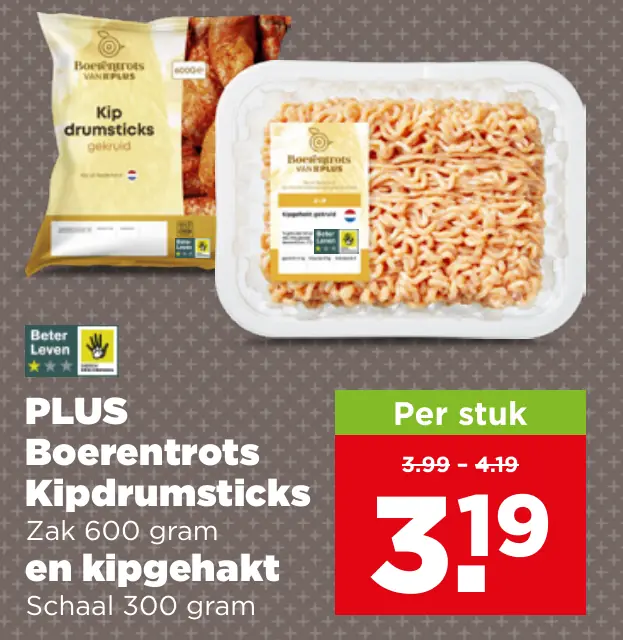 Boerentrots van PLUS Kipdrumsticks en kipgehakt