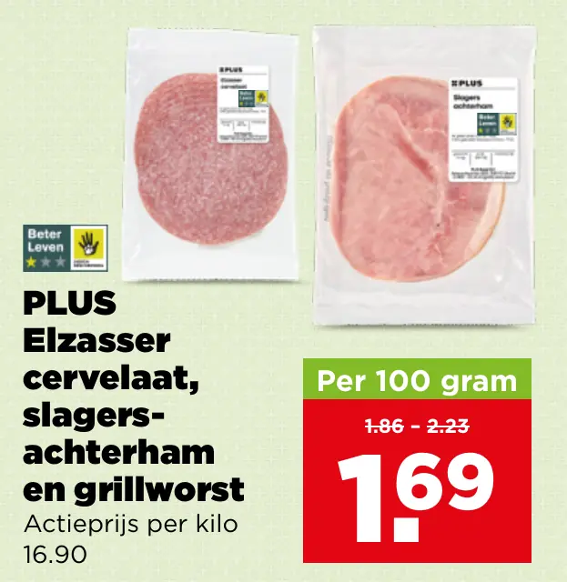 PLUS Elzasser cervelaat slagersachterham en grillworst