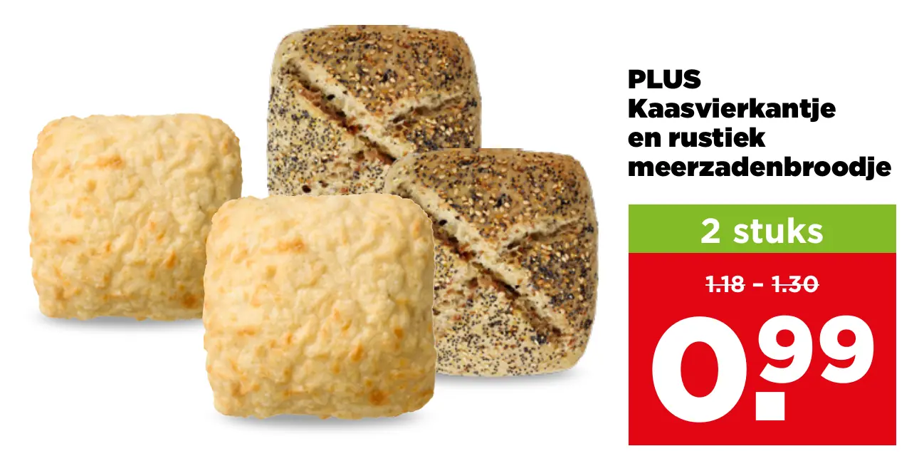 PLUS Kaasvierkantje en rustiek meerzadenbroodje