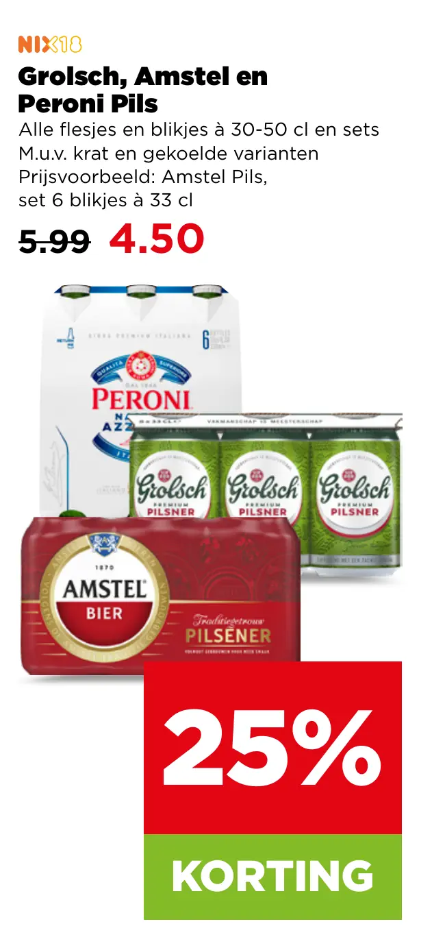 Grolsch Amstel en Peroni Pils