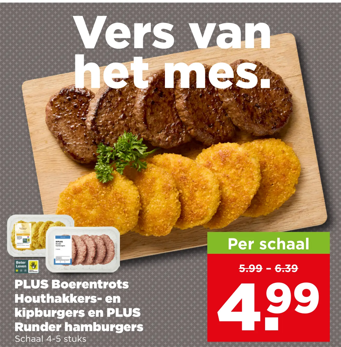 PLUS Boerentrots Houthakkers- en kipburgers en PLUS Runder hamburgers