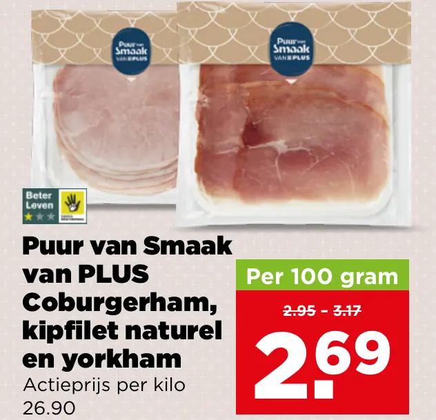 Puur van Smaak van PLUS Coburgerham, kipfilet naturel en yorkham