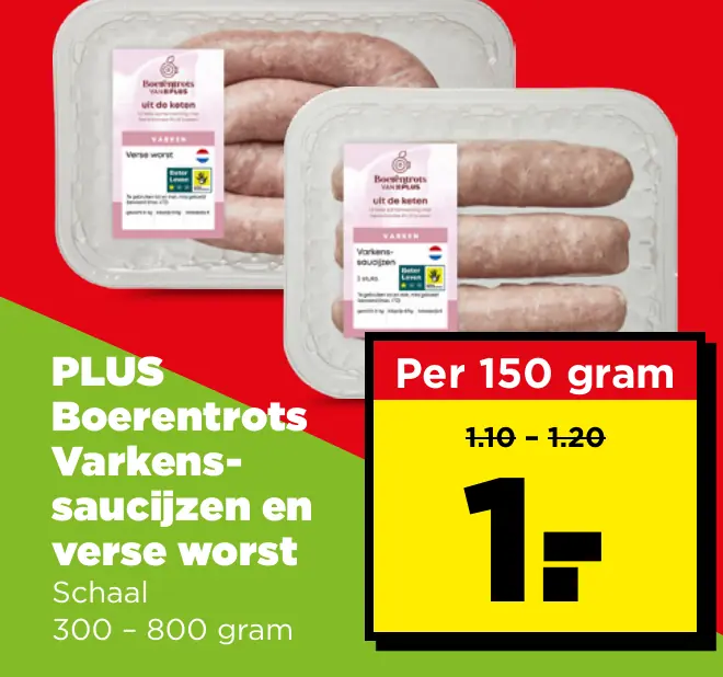 PLUS Boerentrots Varkenssaucijzen en verse worst