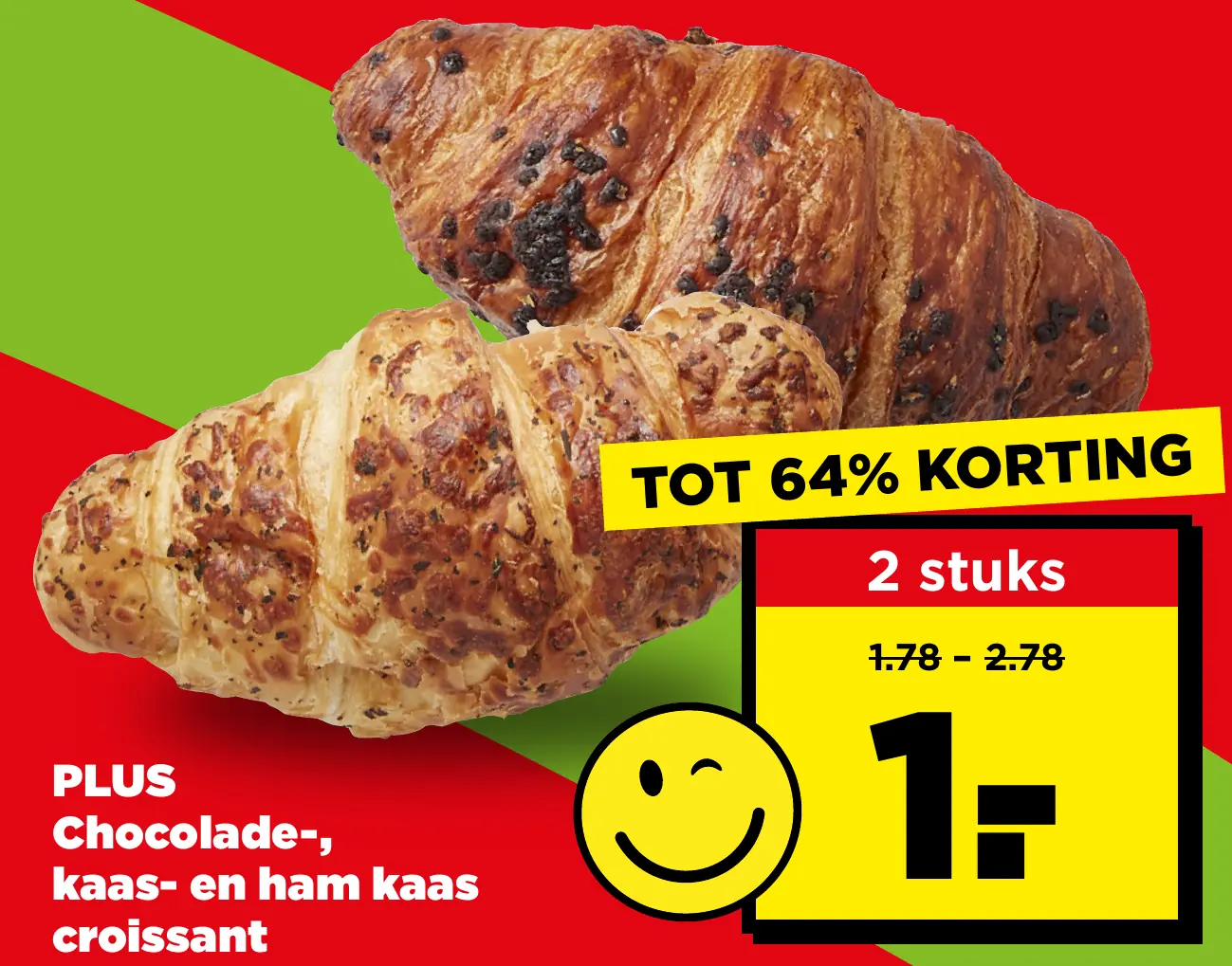 PLUS Chocolade -, kaas- en ham kaas croissant