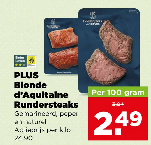 PLUS Blonde d'Aquitaine Rundersteaks — 100 gram voor €2.49
