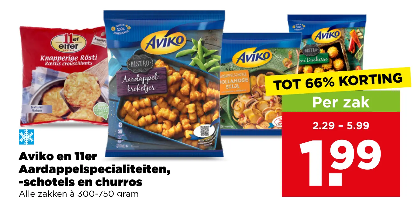 Aviko en 11er Aardappelspecialiteiten , -schotels en churros