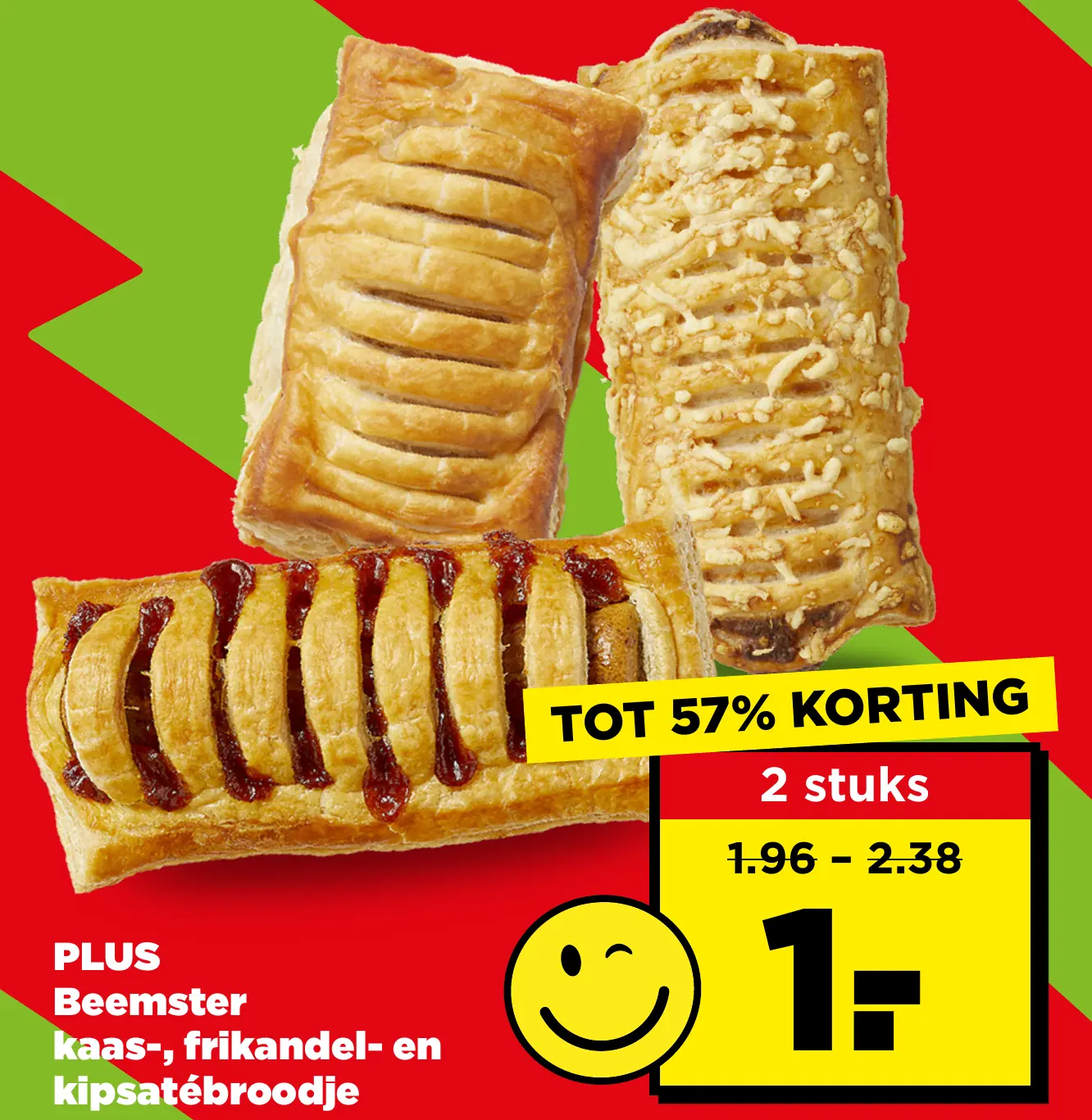 PLUS Beemster kaas- frikandel- en kipsatébroodje