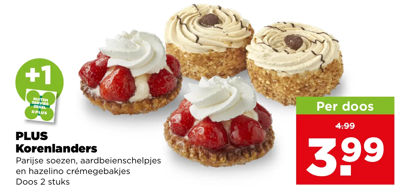 PLUS Korenlanders Parijse soezen aardbeienschelpjes en hazelino crémegebakjes