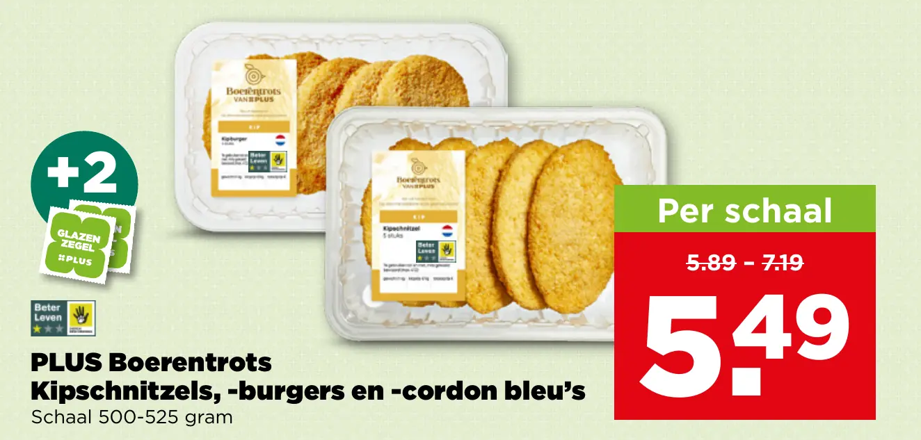 PLUS Boerentrots Kipschnitzels, -burgers en -cordon bleu's