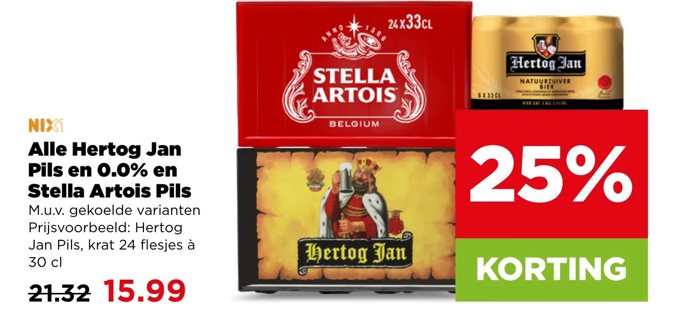 Alle Hertog Jan Pils en 0.0% en Stella Artois Pils