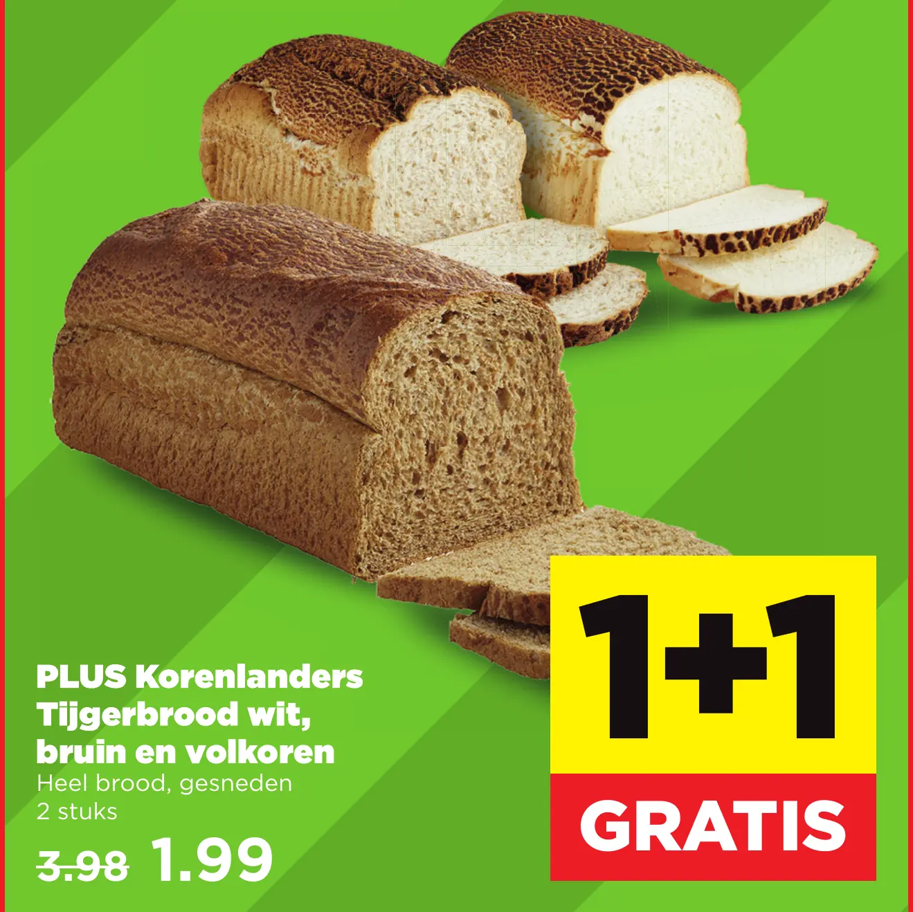 PLUS Korenlanders Tijgerbrood wit, bruin en volkoren