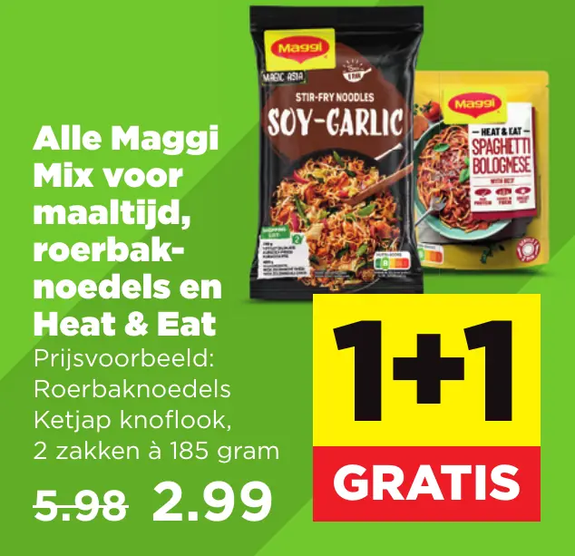 Alle Maggi Mix voor maaltijd, roerbaknoedels en Heat & Eat