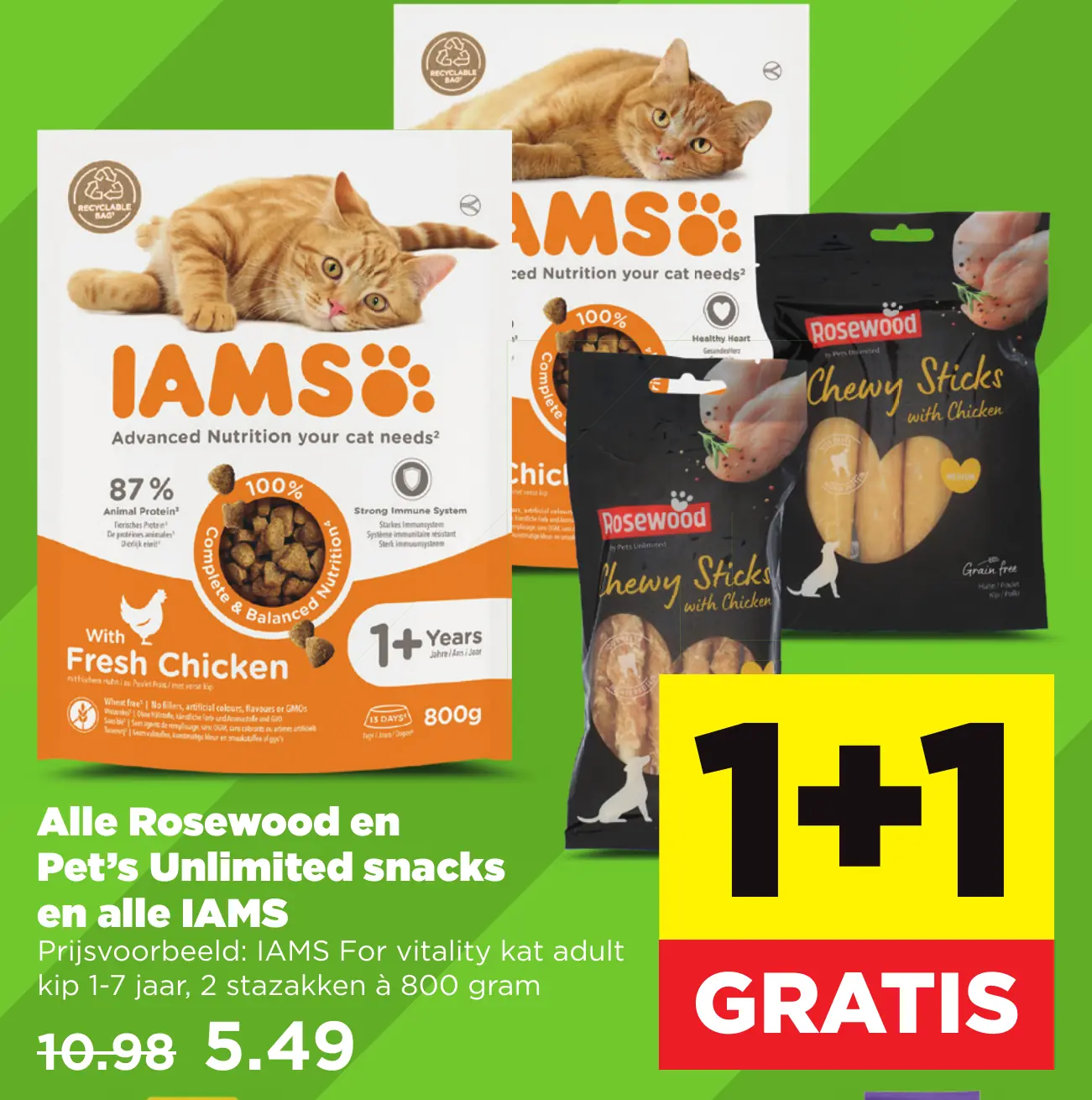 Alle Rosewood en Pet's Unlimited snacks en alle IAMS