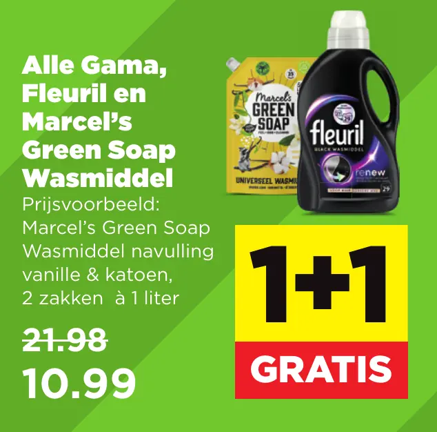 Alle Gama, Fleuril en Marcel's Green Soap Wasmiddel