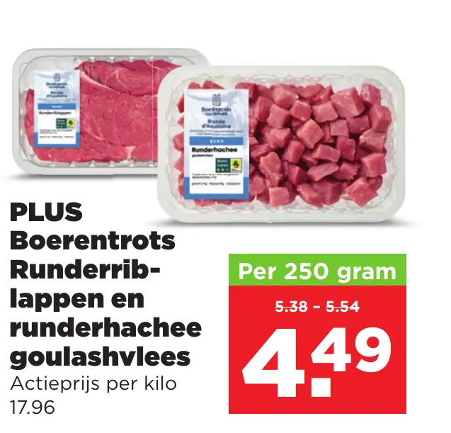 PLUS Boerentrots Runderriblappen en runderhachee goulashvlees