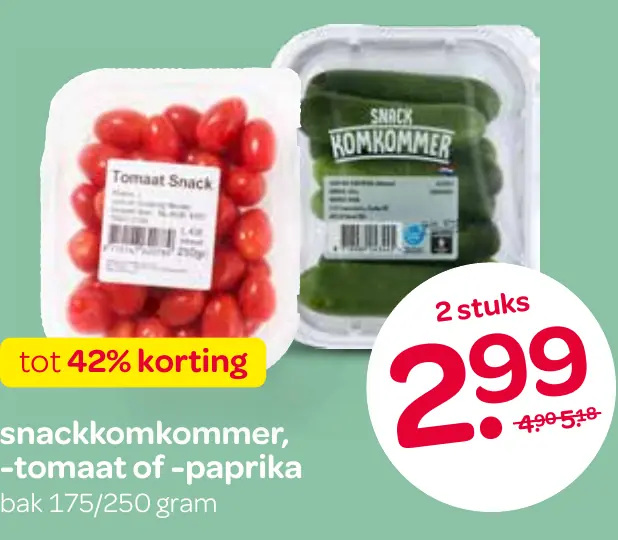 snackkomkommer, -tomaat of -paprika