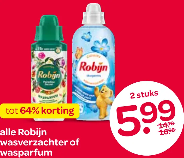 robijn wasverzachter of wasparfum — 64% korting