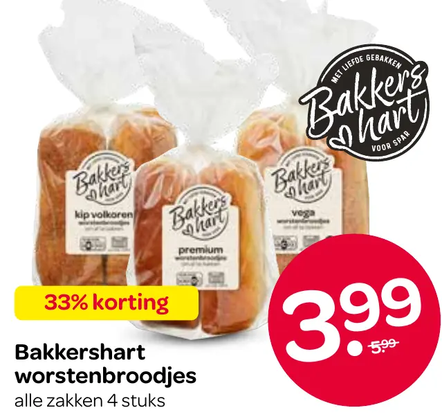 bakkershart worstenbroodjes