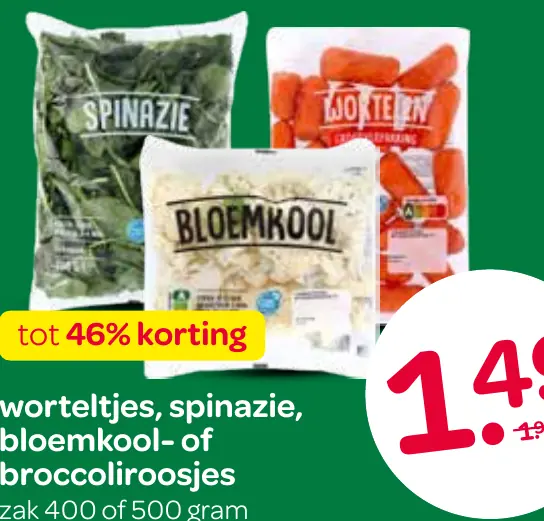 worteltjes, spinazie, bloemkool- of broccoliroosjes