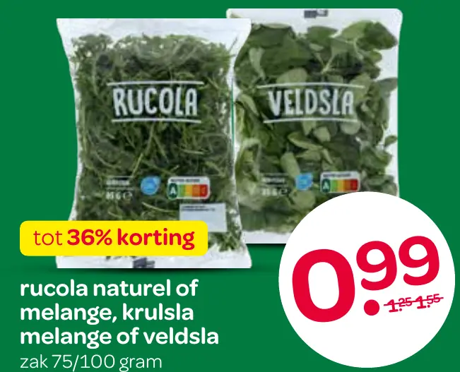 rucola naturel of melange, krulsla melange of veldsla