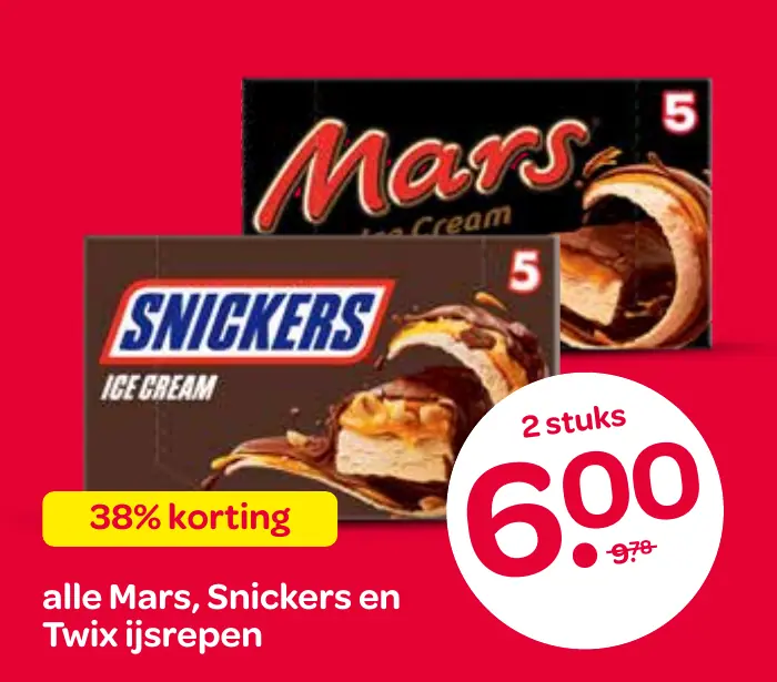 mars, snickers en twix ijsrepen