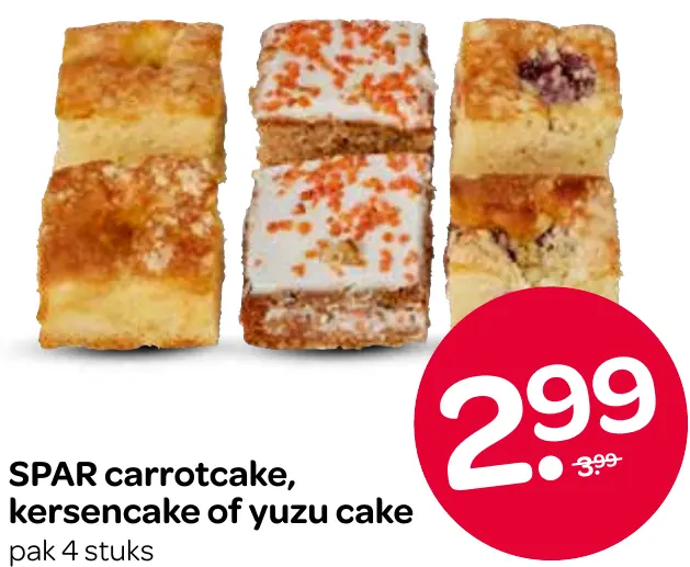 carrotcake, kersencake of yuzu cake