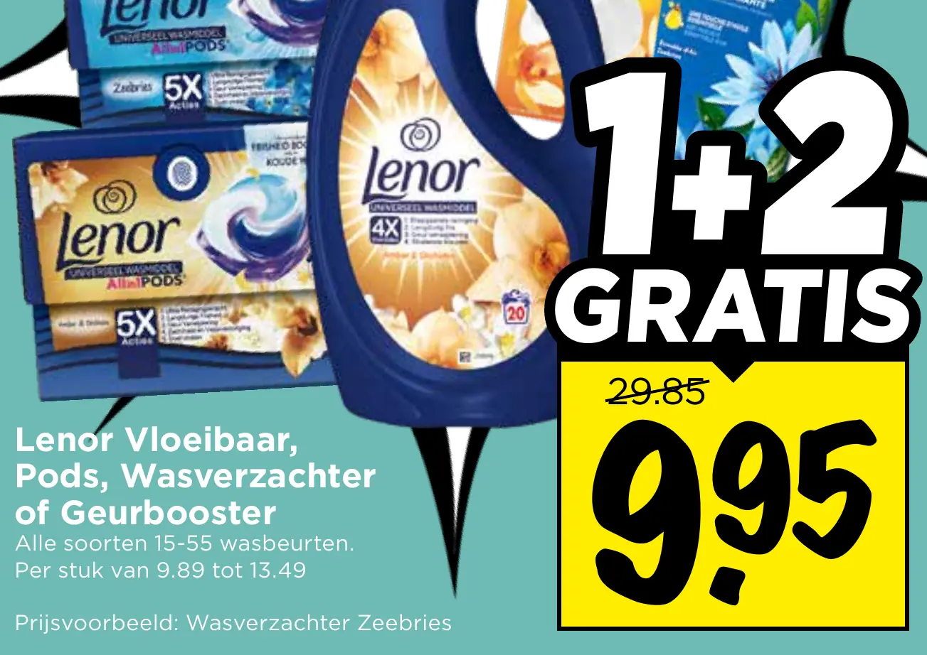 lenor vloeibaar, pods, wasverzachter of geurbooster — 3 stuks €9.95