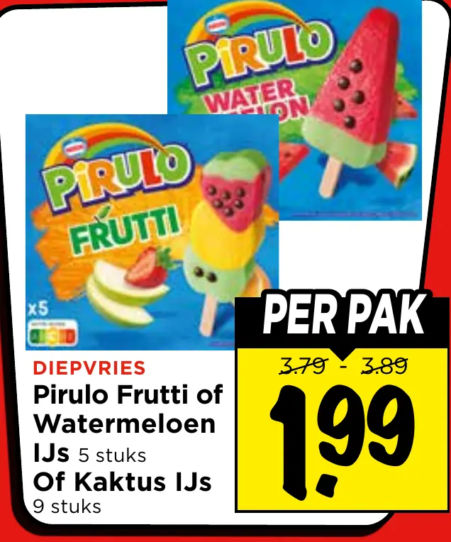 Pirulo frutti of watermeloen ijs of kaktus ijs