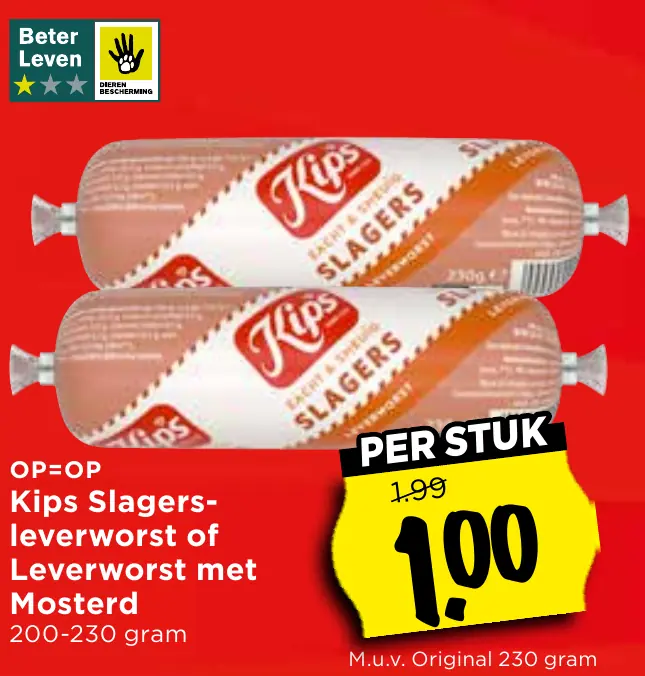 Kips slagersleverworst of leverworst met mosterd