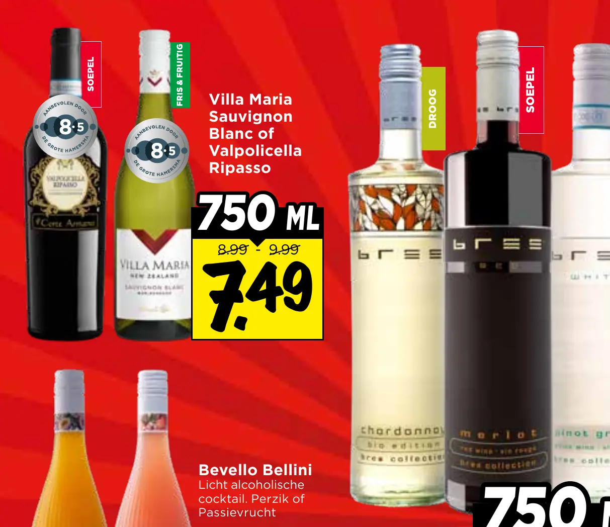 Bevello bellini licht alcoholische cocktail perzik of passievrucht