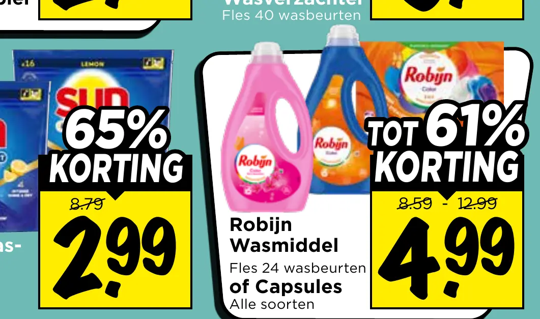 Robijn wasmiddel of capsules — 65% korting