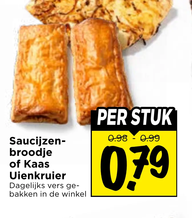 saucijzenbroodje of kaas uienkruier