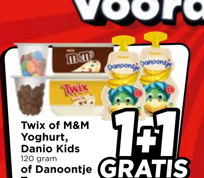 twix of m&m yoghurt, danio kids of danoontje tussendoortjes