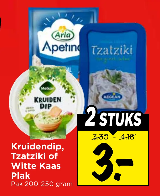 kruidendip, tzatziki of witte kaas plak