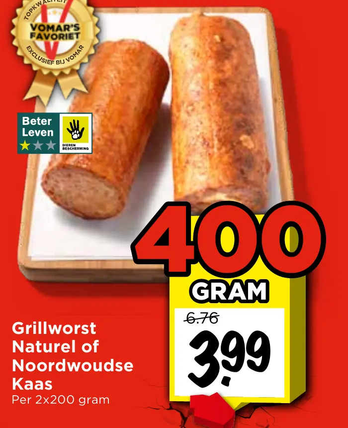 grillworst naturel of noordwoudse kaas
