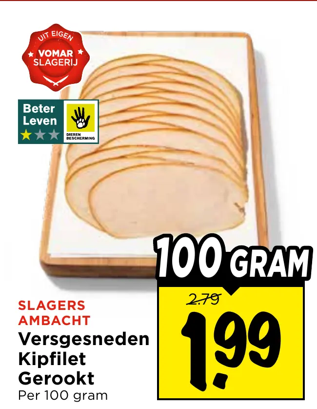 versgesneden kipfilet gerookt