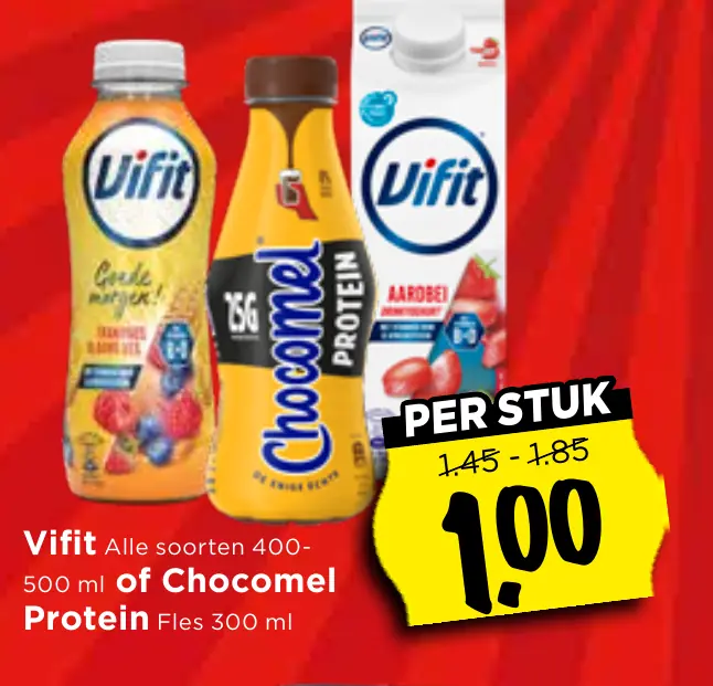 Vifit alle soorten 400-500 ml of chocomel protein fles 300 ml