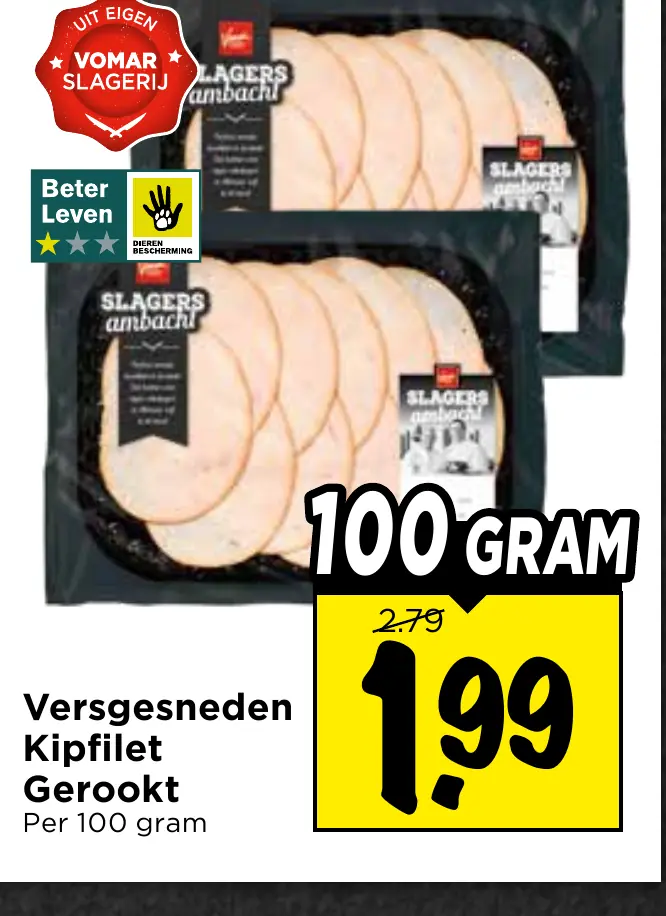 versgesneden kipfilet gerookt